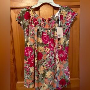 NWT Lauren Conrad short cap sleeve floral print top, size M